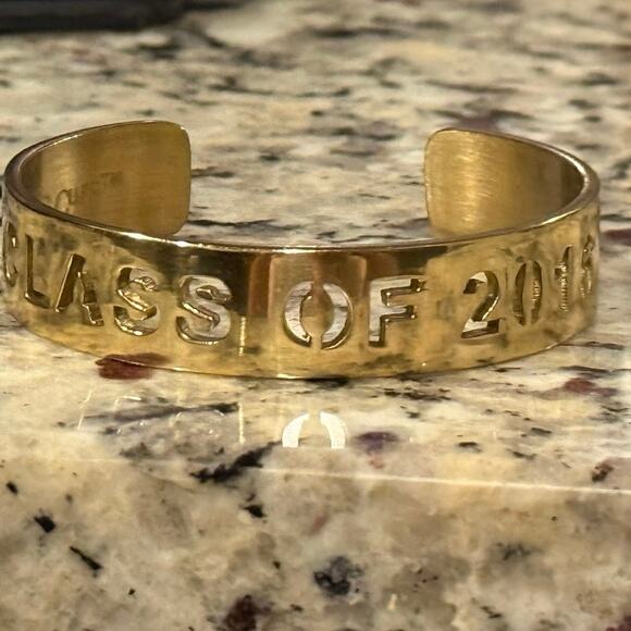 Rustic Cuff Gold-Tone Class of 2016 Cut-Out Cuff Bracelet Grad Gift Preowned - Picture 10 of 15